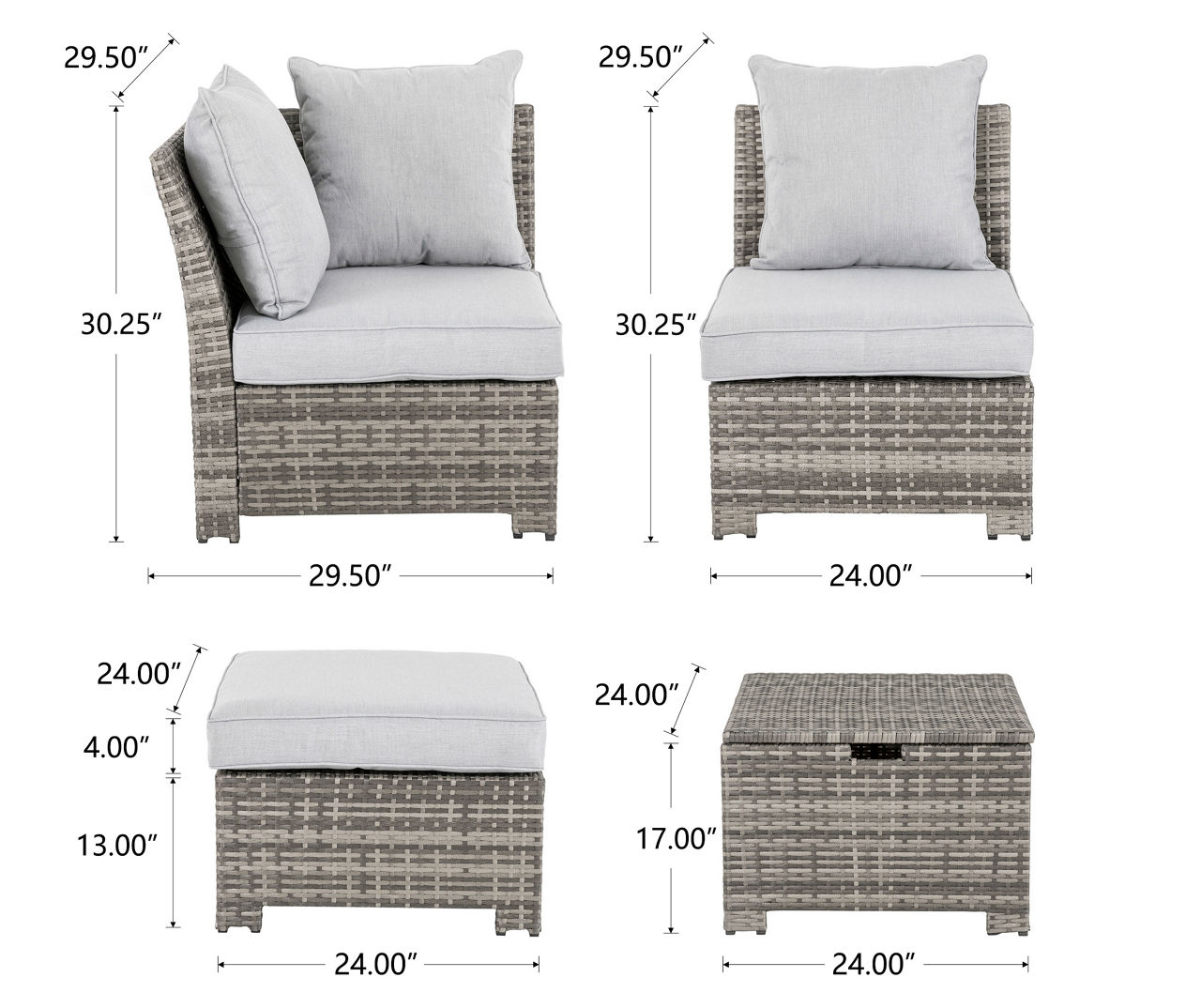 Gray-Cream 9-Piece All-Weather Wicker Cushioned Patio Sectional, Ottoman & Table Set