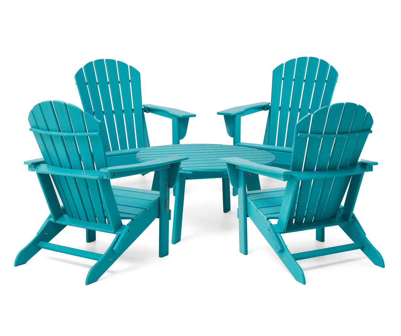 Aqua 5-Piece Adirondack Outdoor Folding Chair & Coffee Table Set