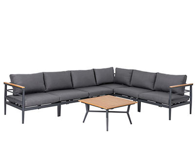 Black 7-Piece Aluminum Cushioned Patio Sectional & Coffee Table Set
