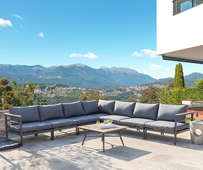Black 8-Piece Aluminum Cushioned Patio Sectional & Coffee Table Set