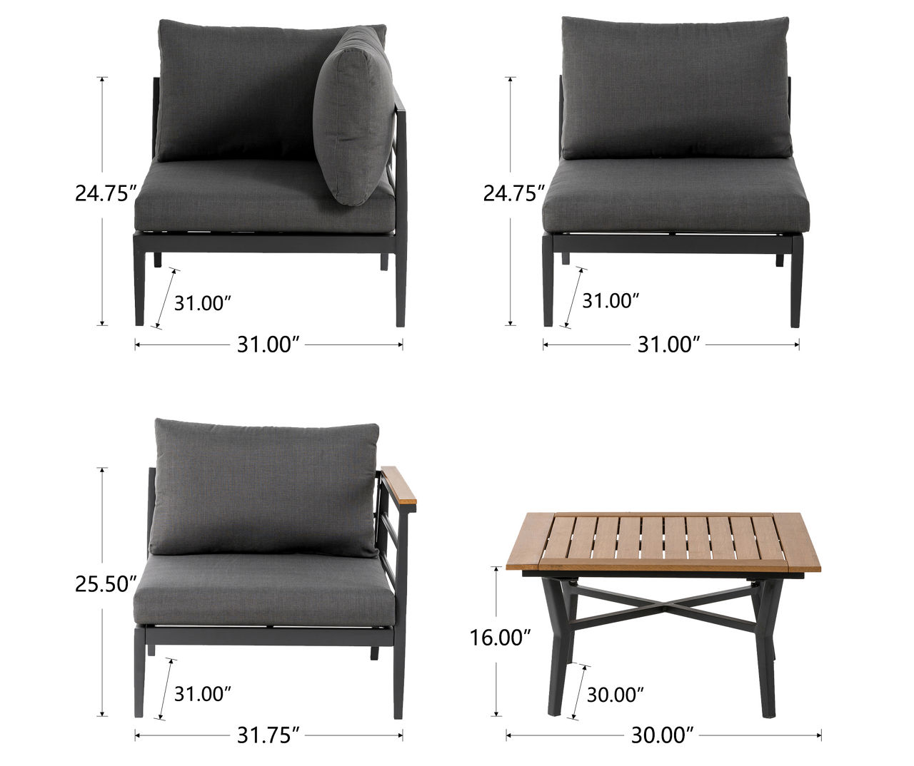 Black 8-Piece Aluminum Cushioned Patio Sectional & Coffee Table Set