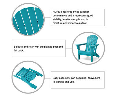 Aqua 3-Piece Adirondack HDPE Outdoor Chair & Table Set