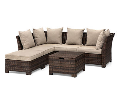 Brown 6-Piece All-Weather Wicker Cushioned Patio Sectional, Ottoman & Table Set