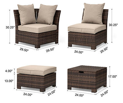 Brown 6-Piece All-Weather Wicker Cushioned Patio Sectional, Ottoman & Table Set