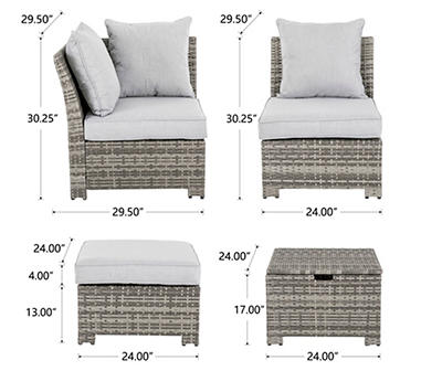 Gray-Cream 7-Piece All-Weather Wicker Cushioned Patio Sectional, Ottoman & Table Set