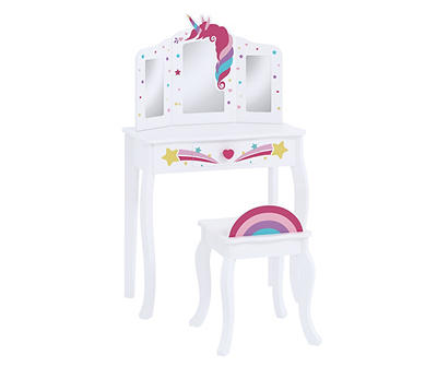 Kids Rainbow Unicorn Dress Up Table Set with Mirror
