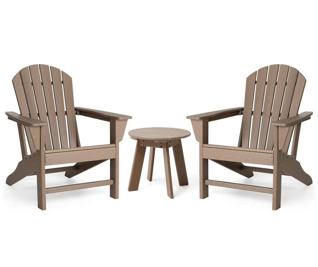 Tan 3-Piece Adirondack HDPE Outdoor Chair & Side Table Set