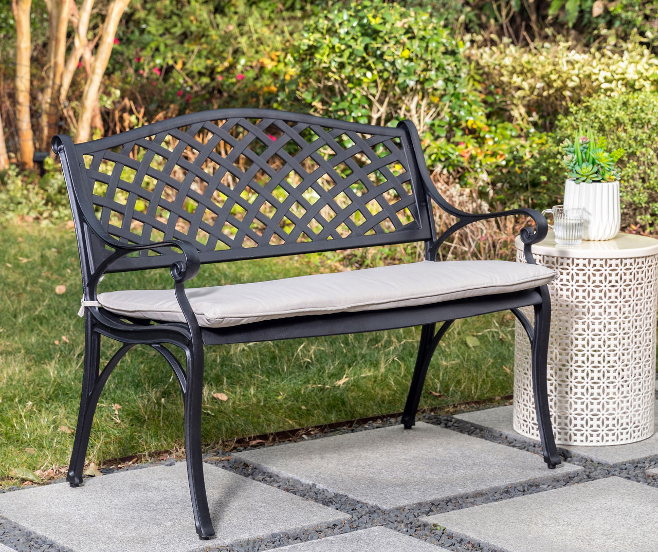 Beige Cast Aluminum Patio Bench