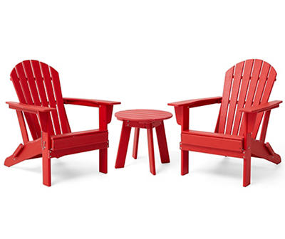 Red 3-Piece Adirondack Outdoor Folding Chair & Side Table Set