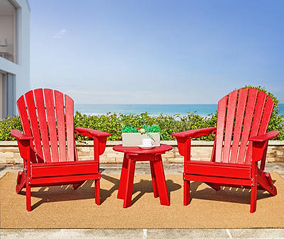 3-Piece Outdoor Patio Red HDPE Folding Adirondack Chairs and Side Table Set1pc 20"D Side Table2pcs Folding Adirondack Chairs