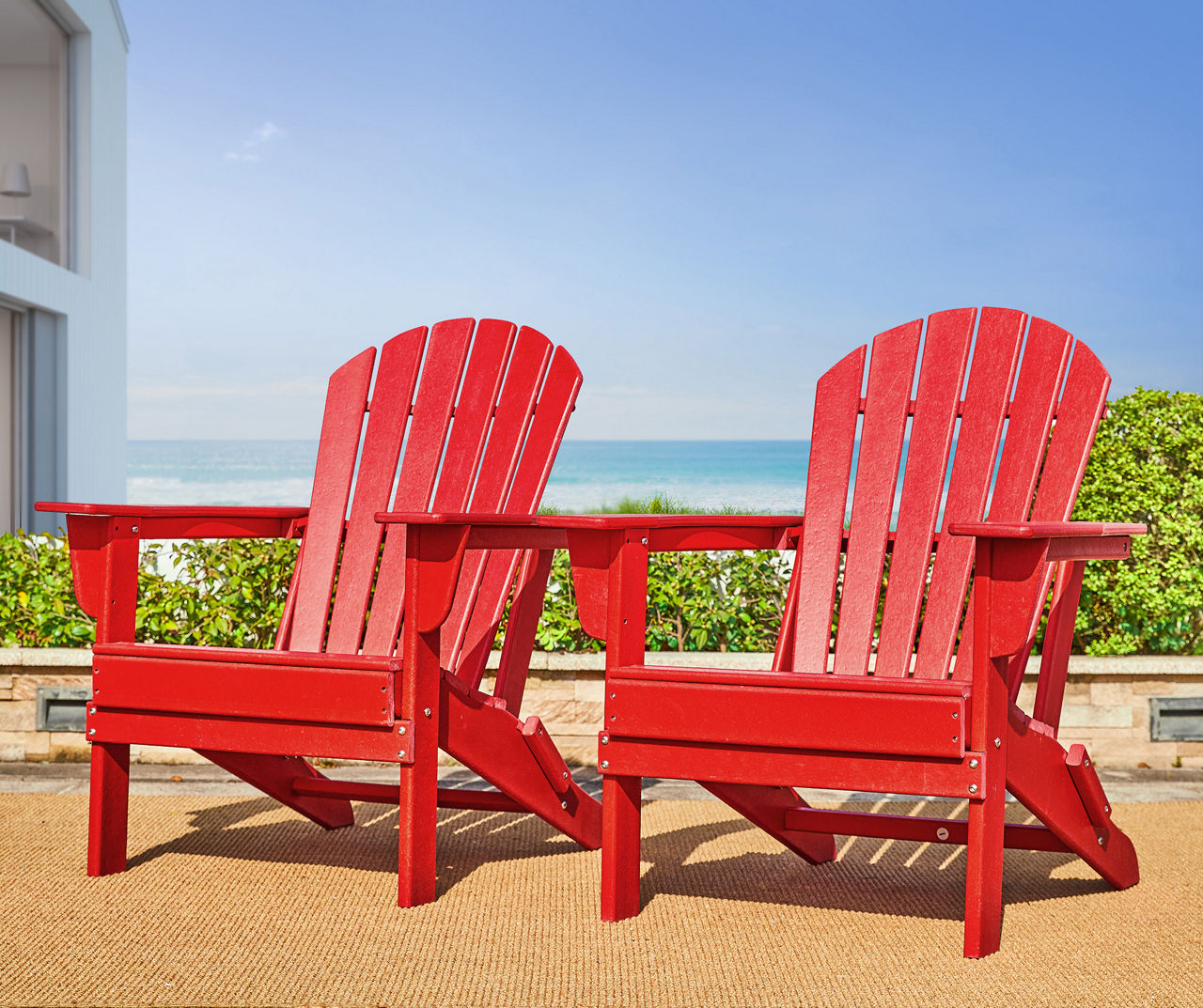 Red folding adirondack store chairs