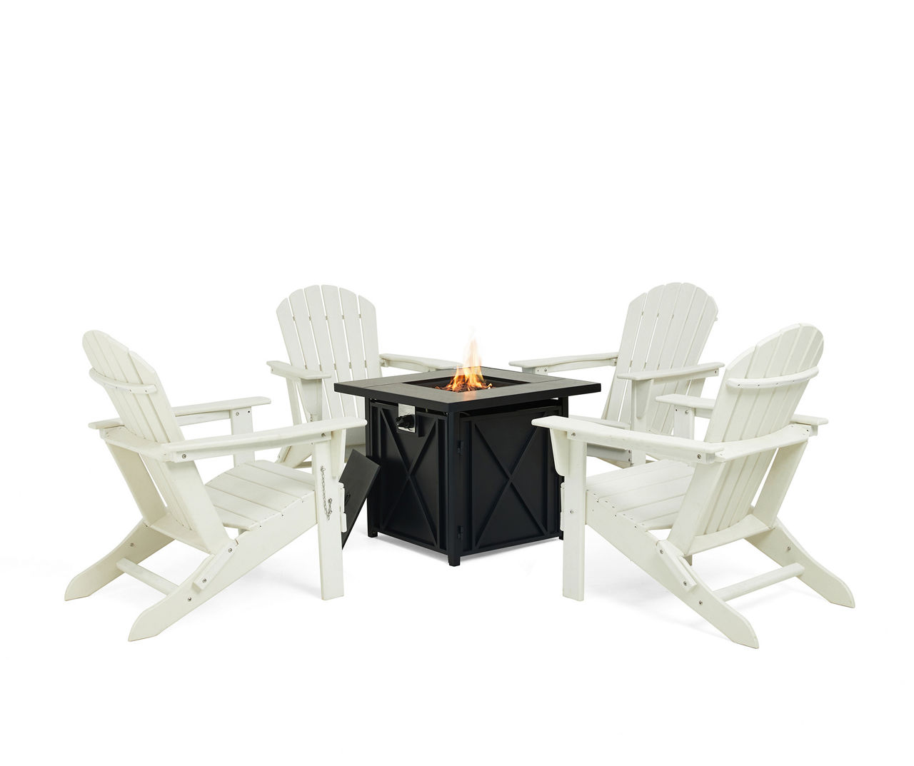 White 5-Piece Adirondack Folding Chair & 50K BTU Gas Fire Pit Table Set