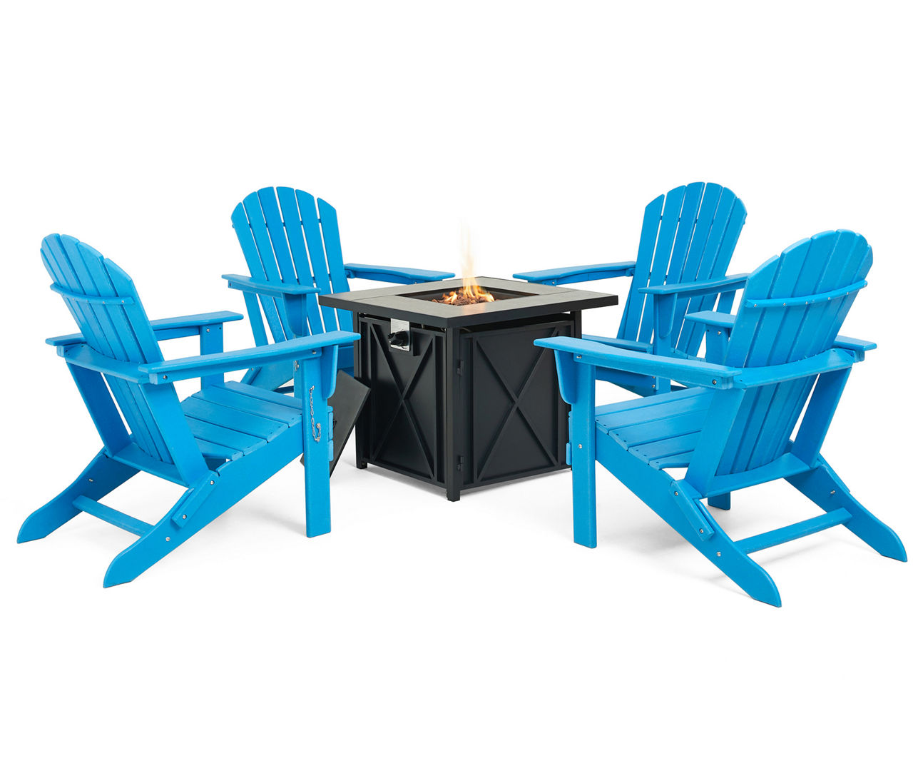 Blue 5-Piece Adirondack Folding Chair & 50K BTU Gas Fire Pit Table Set