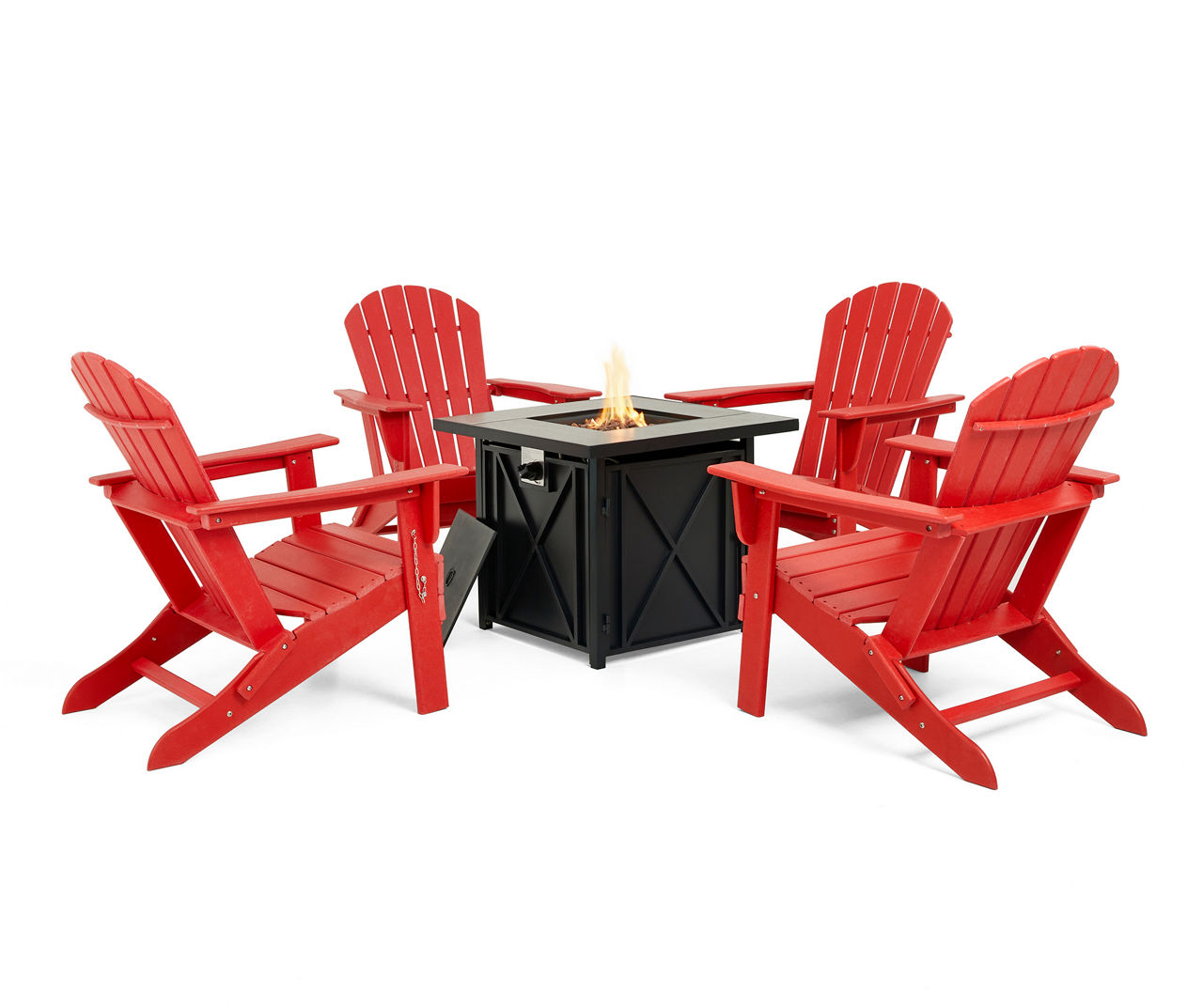 Red 5-Piece Adirondack Folding Chair & 50K BTU Gas Fire Pit Table Set