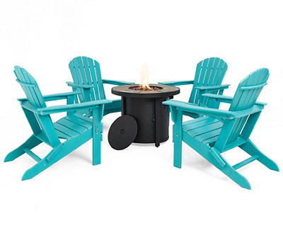 Glitzhome 5-Piece Adirondack Folding Chair & BTU Gas Fire Pit Table Set