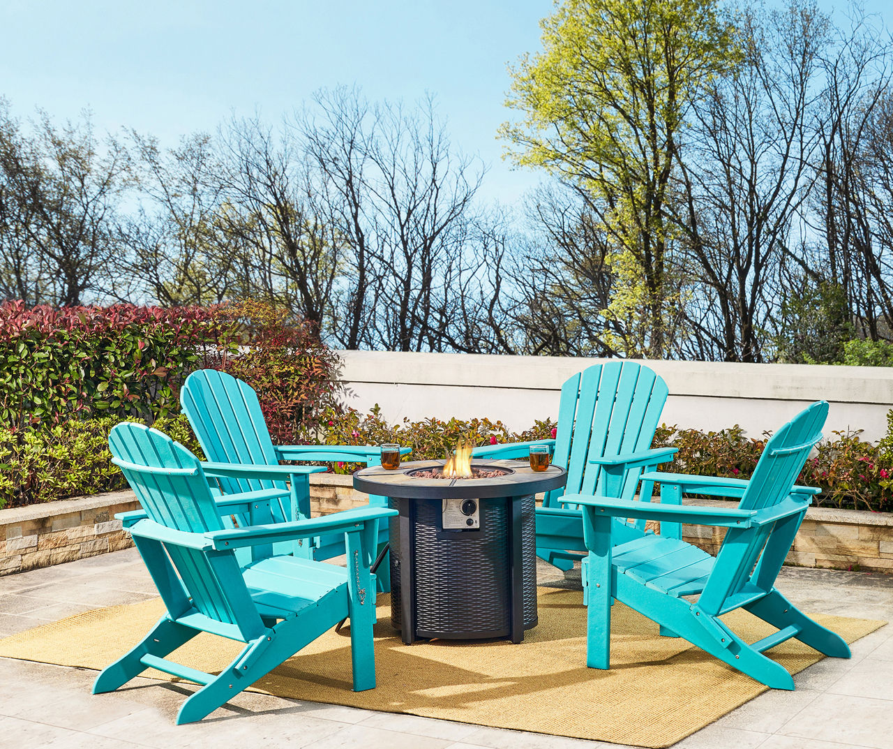 Glitzhome Aqua 5 Piece Adirondack Folding Chair 30K BTU Gas Fire