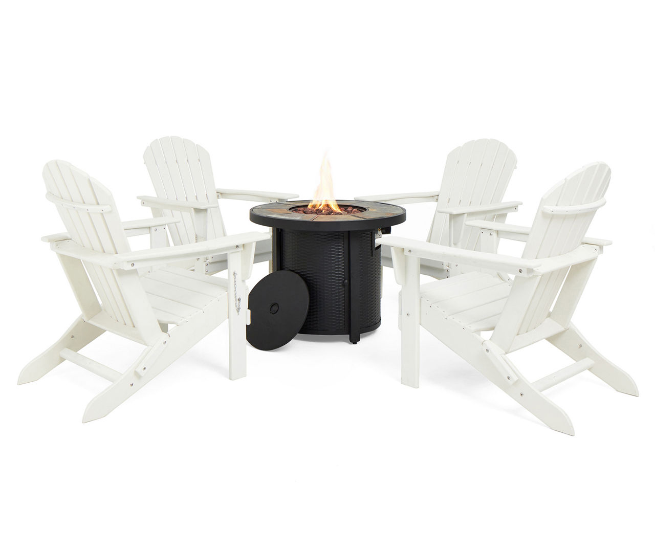 White 5-Piece Adirondack Folding Chair & 30K BTU Gas Fire Pit Table Set