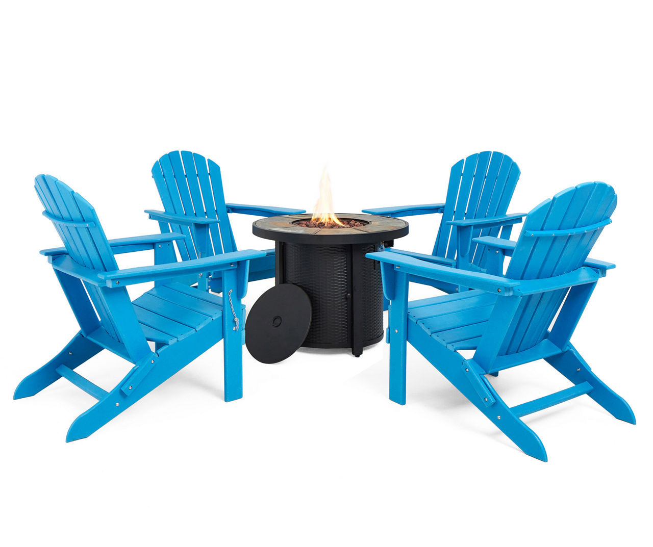 Blue 5-Piece Adirondack Folding Chair & 30K BTU Gas  Fire Pit Set