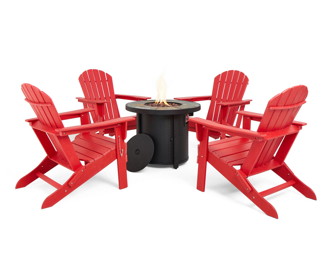 Red 5-Piece Adirondack Folding Chair & 30K BTU Gas Fire Pit Table Set