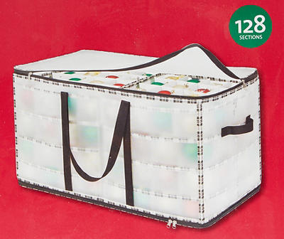 White & Black Plaid 128-Section Ornament Storage Box