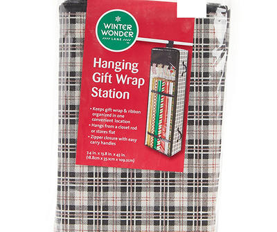 White & Black Plaid Hanging Gift Wrap Storage Organizer