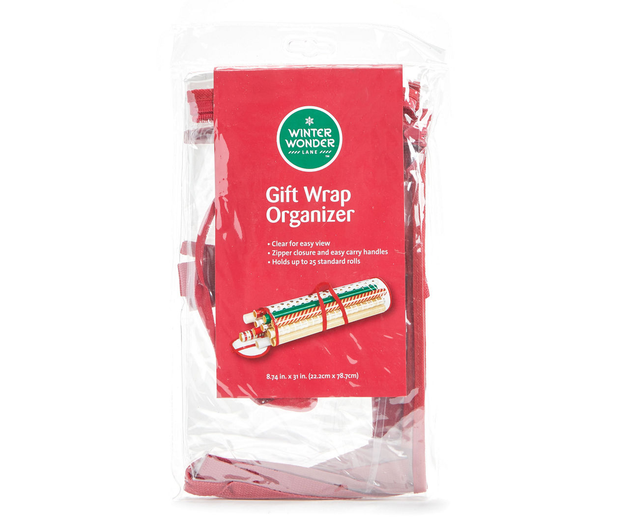 Winter Wonder Lane Clear Plastic Gift Wrap Organizer with Red Trim