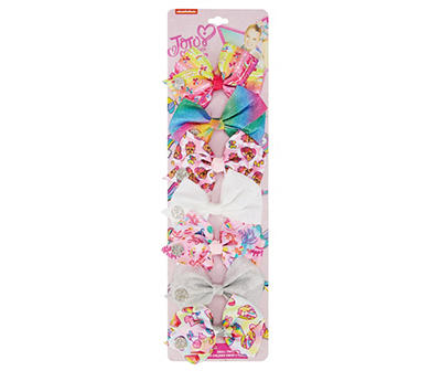 Pink, White & Rainbow 7-Piece Mixed Hair Bow Accessory Set