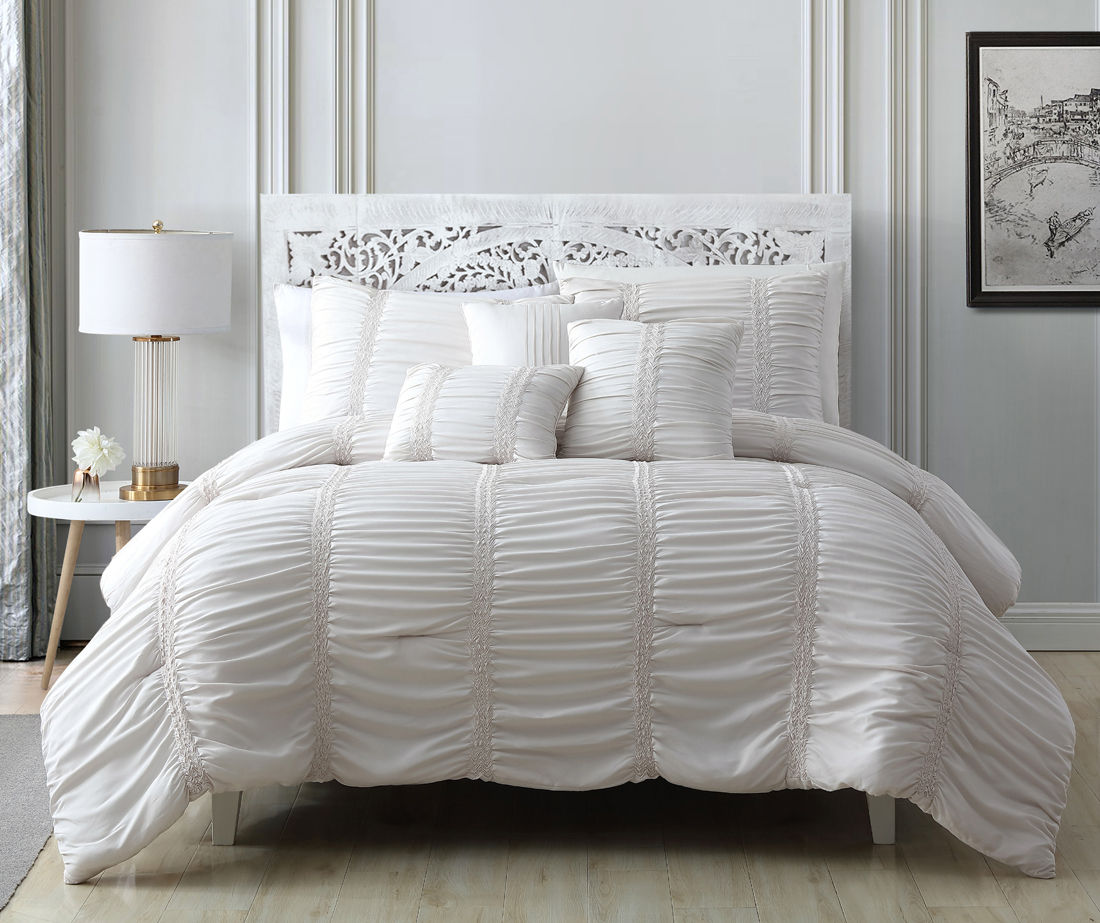 Shelly Beige Ruched Queen 6Piece Comforter Set Big Lots