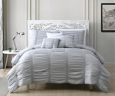 Shelly Silver Ruched Queen 6-Piece Comforter Set