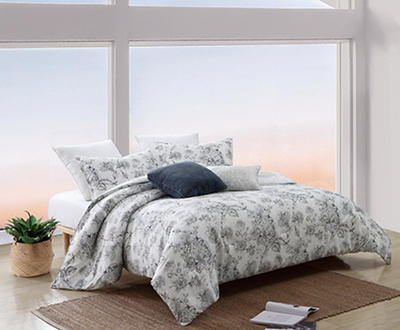 Laney Dusty Blue & White Floral King 5-Piece Comforter Set