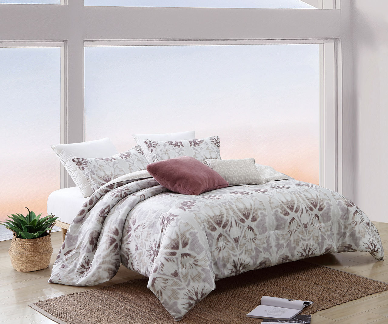Belle Dusty Plum & White Tie-Dye King 5-Piece Comforter Set