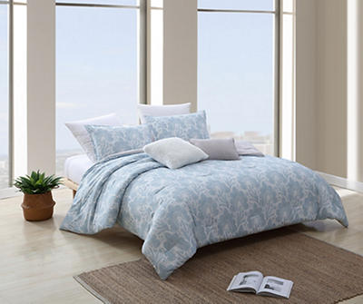 Annie Denim Blue & White Botanical King 5-Piece Comforter Set