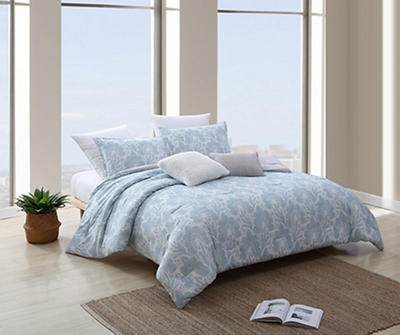 Annie Denim Blue & White Botanical Queen 5-Piece Comforter Set