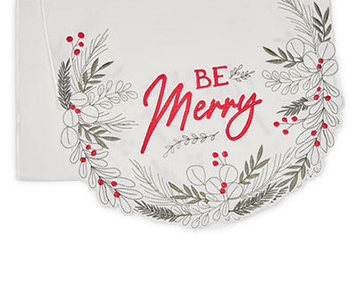 "Be Merry" White, Green & Red Cutout Table Runner
