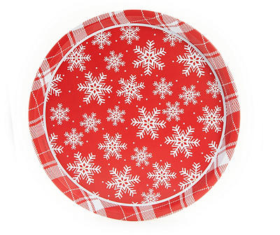 Red Snowflake & Plaid Tin Serving Tray