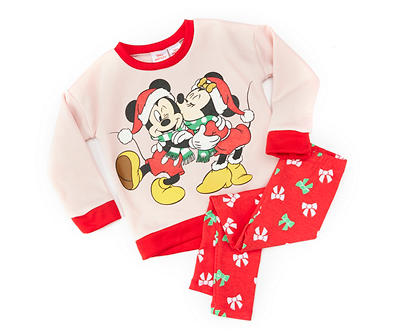Disney Kids' Red & Pink Christmas Mickey & Minnie 2-Piece Fleece Outfit