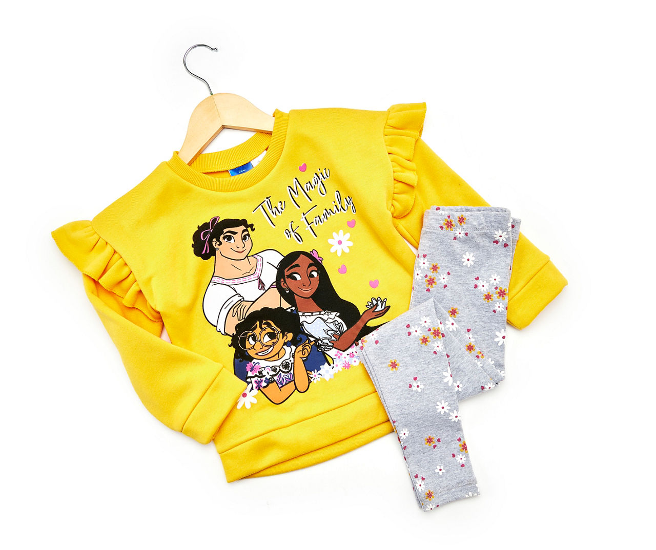 Toddler Size 3T "Magic of Family" Encanto Yellow & Gray Floral Ruffle-Accent 2-Piece Fleece Outfit