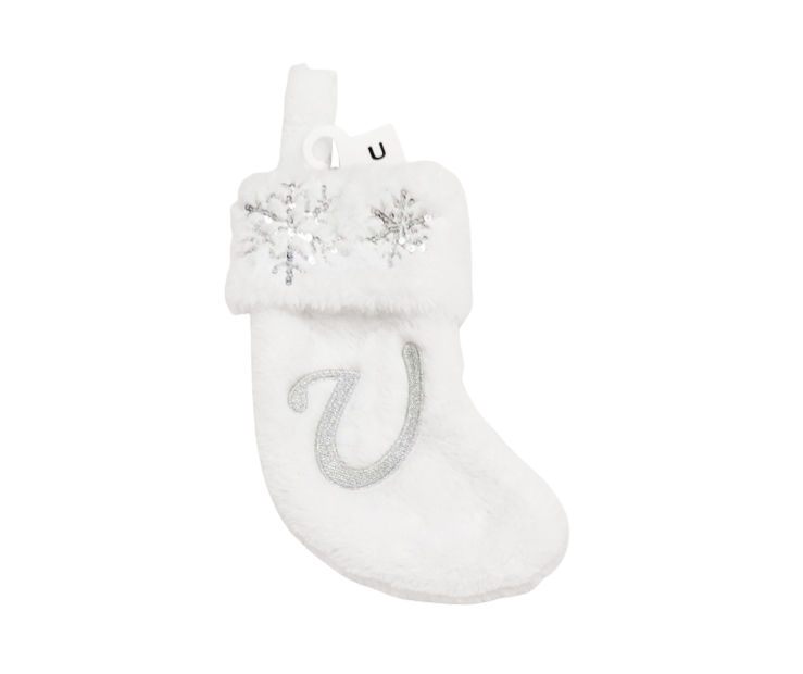 "U" Monogram White Fur & Snowflake Mini Stocking