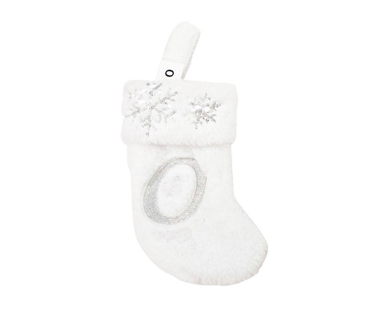 "O" Monogram White Fur & Snowflake Mini Stocking