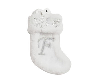 Monogram White Fur & Snowflake Mini Stocking