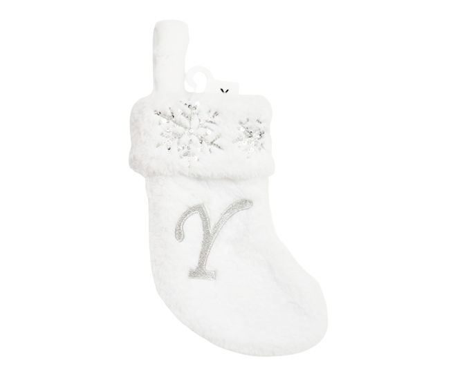 "Y" Monogram White Fur & Snowflake Mini Stocking