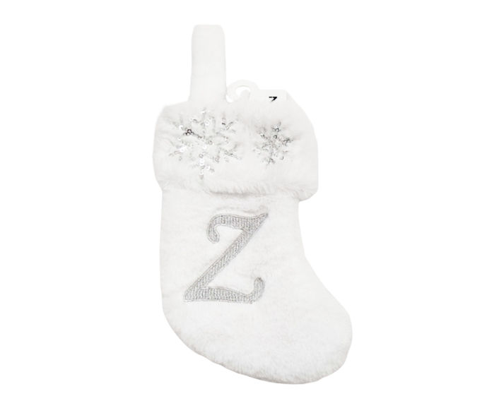 "Z" Monogram White Fur & Snowflake Mini Stocking