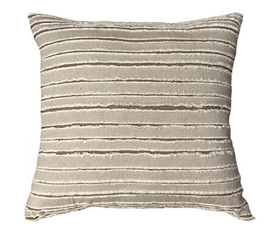 Taupe Fringed Stripe Throw Pillow
