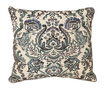 Jia Teal & Beige Floral Damask Throw Pillow