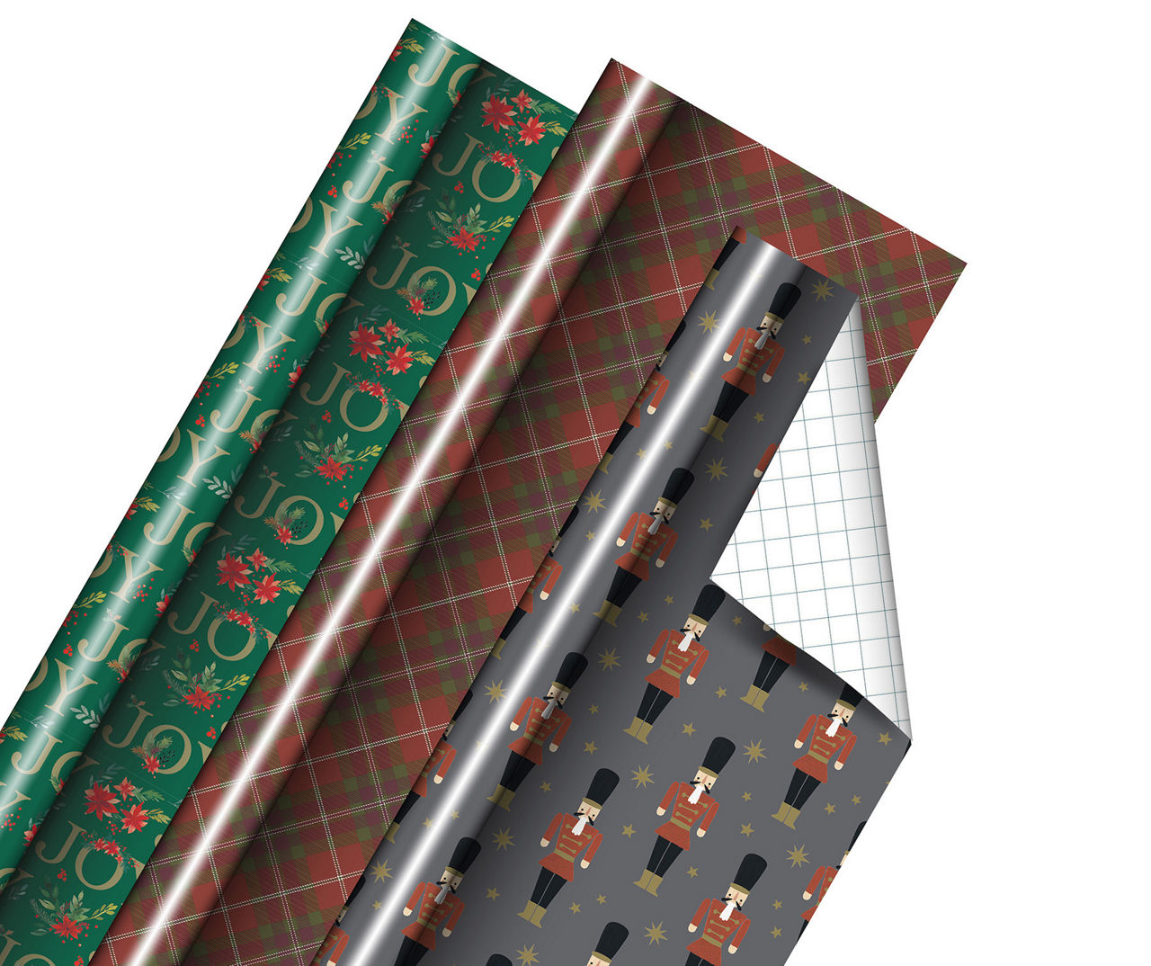 American Greetings Holiday Woodland Tree/Script/Fair Isle Gridline Wrapping  Paper - Styles May Vary