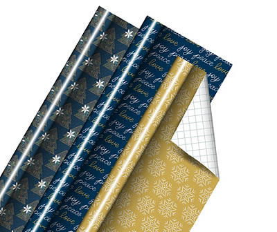 American Greetings 40 Sq. Ft. Navy & Gold Foil Gridline Wrapping Paper -  Styles May Vary
