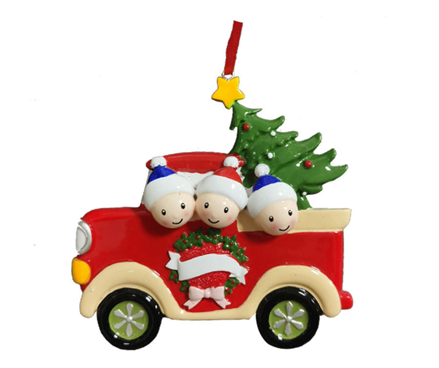 Red Christmas Tree Truck Resin Stone Ornament
