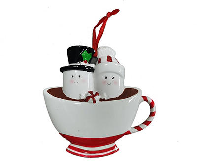 Snowman Couple Tea Cup Resin Stone Ornament