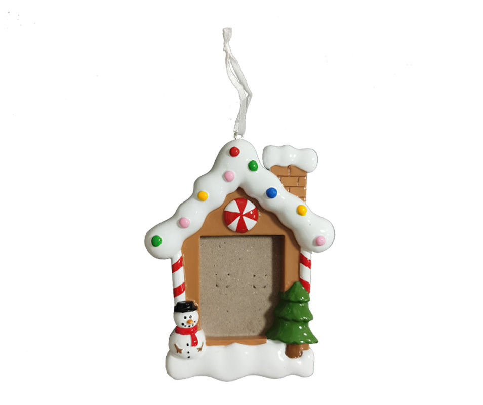Gingerbread House Resin Stone Picture Frame Ornament