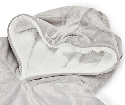 Gray Plush Sherpa-Lined Hooded Throw